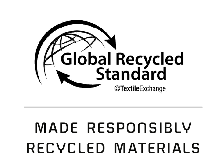 Global Recycled Standard logo with text 'Made Responsibly Recycled Materials' on a white background