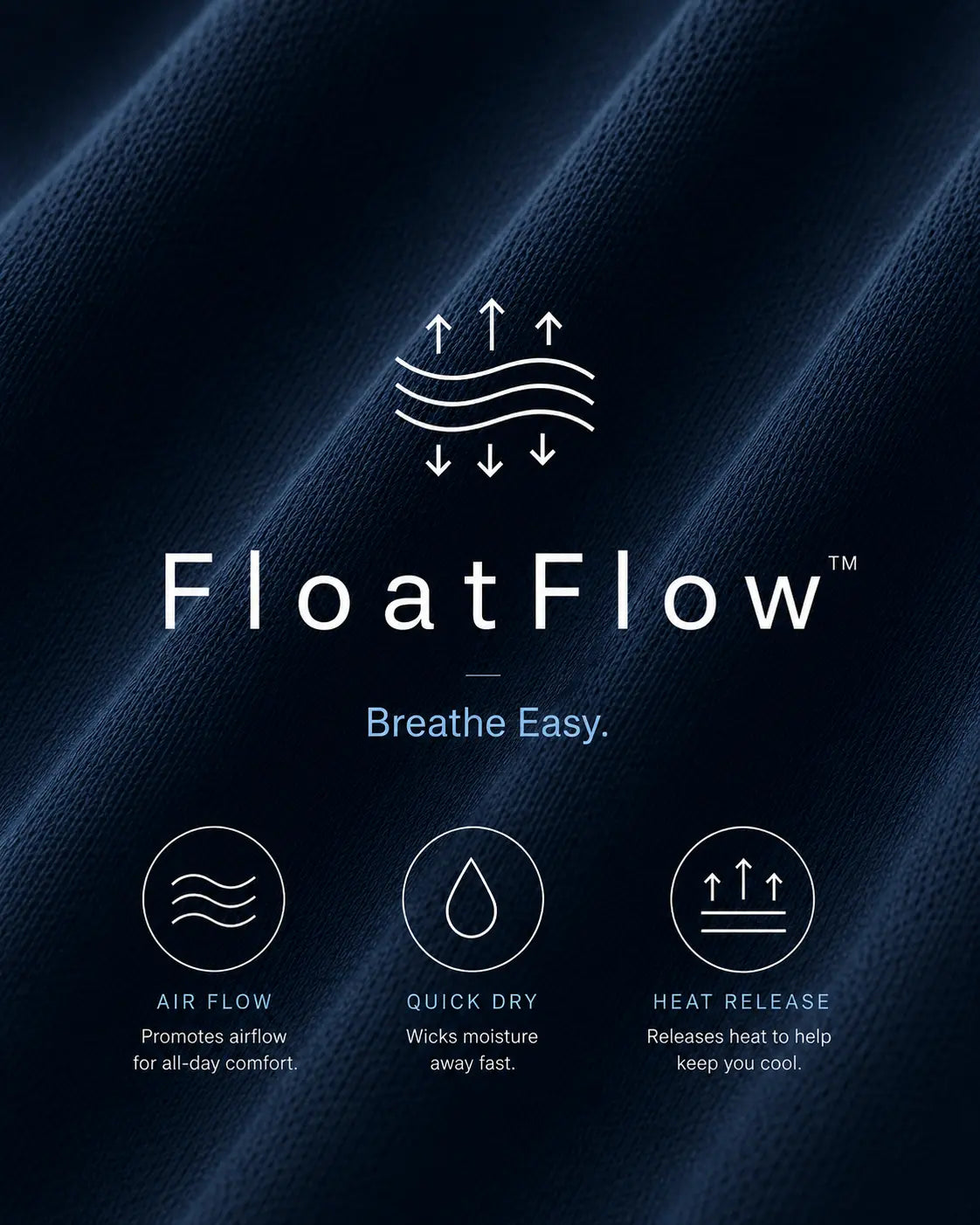 VARO FloatFlow logo and text on a dark fabric background