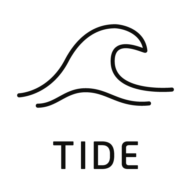 VARO WORLD ICON. Black wave symbol with 'TIDE' text on a white background