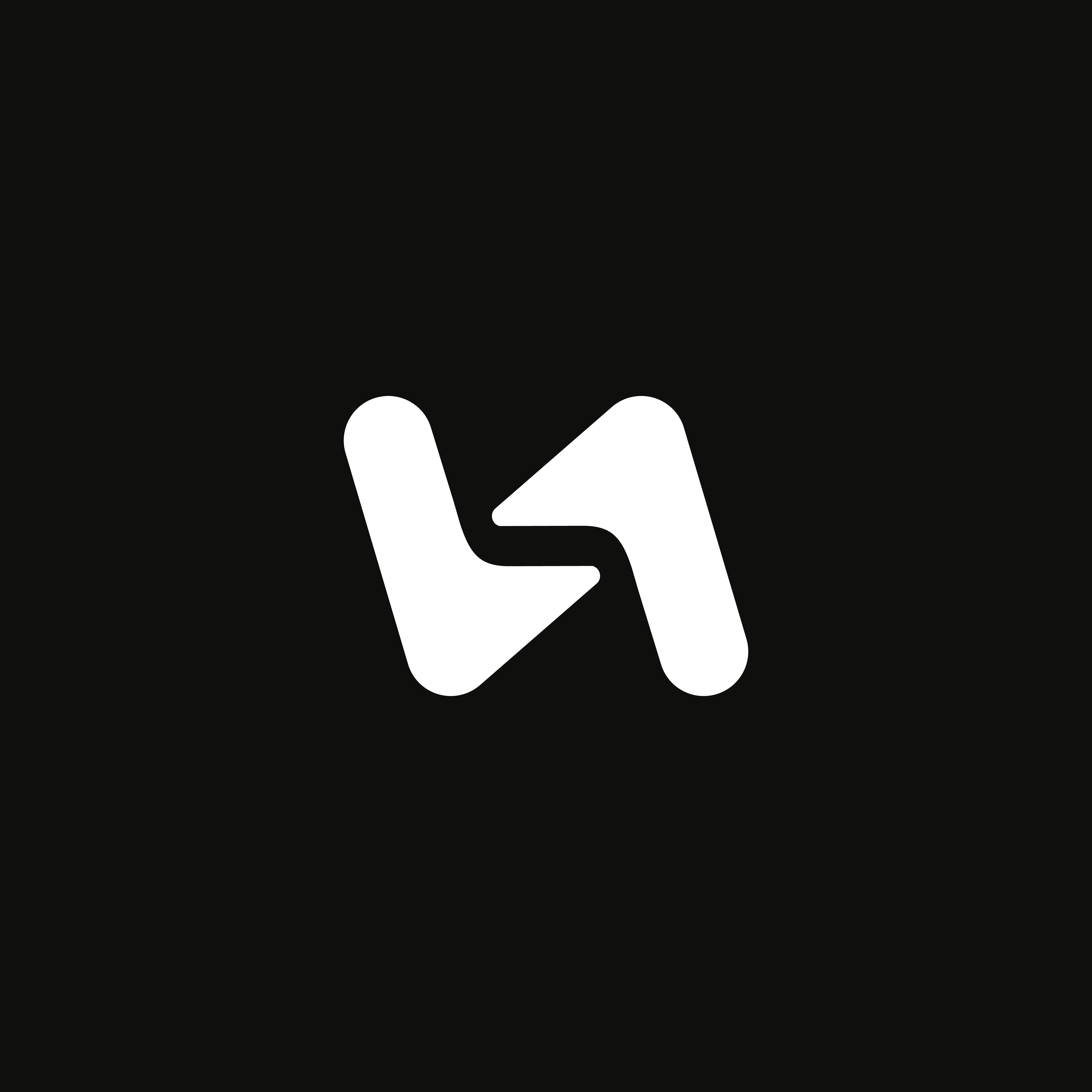 White abstract logo on a black background