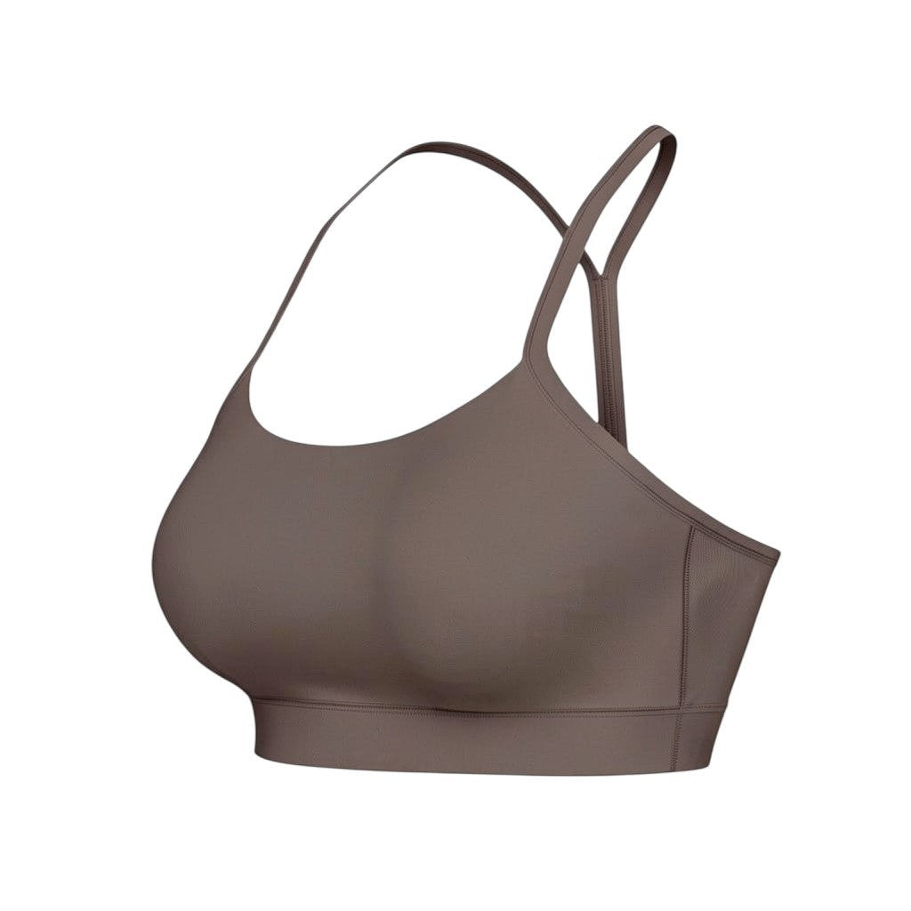 VARO On Repeat Bra in taupe, featuring soft ShapeFlow knit, racerback straps, and low-impact support for yoga.