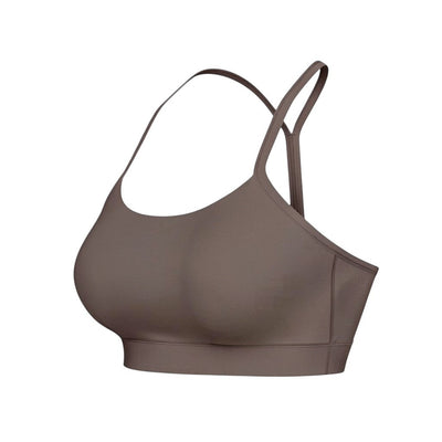 VARO On Repeat Bra in taupe, featuring soft ShapeFlow knit, racerback straps, and low-impact support for yoga.