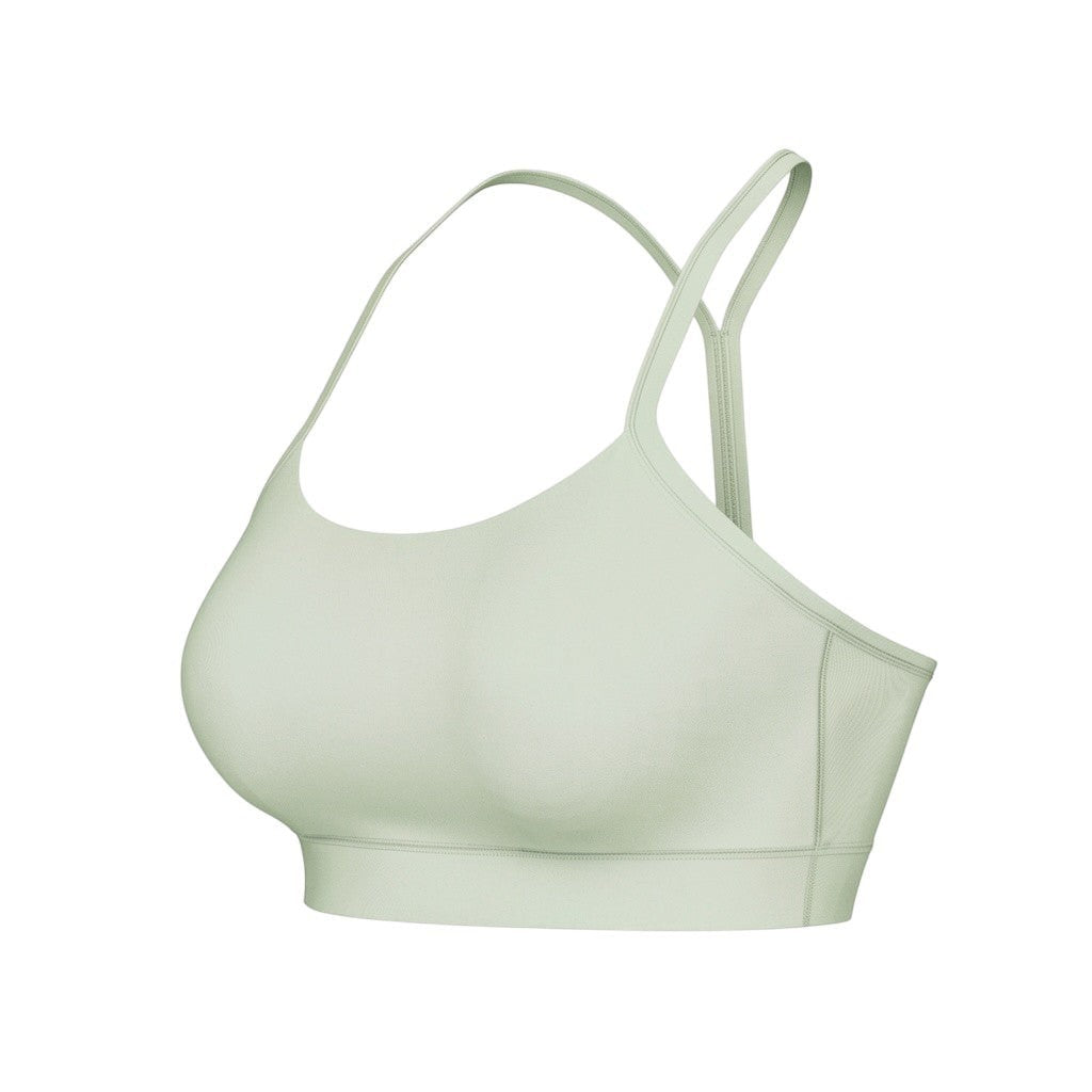VARO On Repeat sage green sports bra in soft ShapeFlow knit with thin straps for low to medium-impact support.